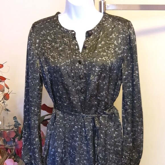 NWOT Signal Ruffle Pleated Dress Long Sleeve Olive Summer Spring Fall Dresses 38 - Picture 7 of 8